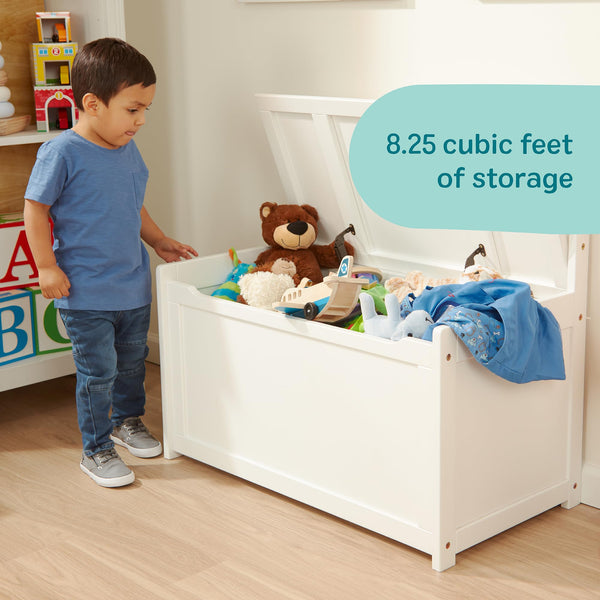Wooden Toy Chest with Safety-Hinged Lid