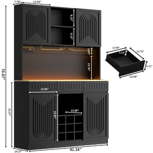 71-Inch Tall Wine Bar Cabinet with LED Lights & Charging Station