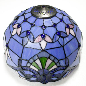 Tiffany Stained Glass Table Lamp – Blue Purple Baroque, 12"W x 22"H