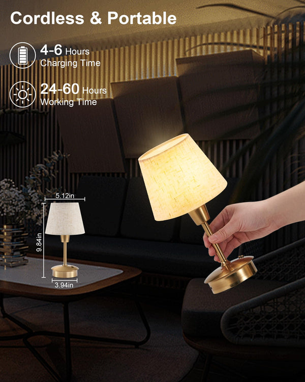 2 Pack Small Cordless Table Lamp for Restaurant Dinner Table, 5200mAh Battery Operated Lamps, Rechargeable Portable Dimmable Touch Bedside Night Light for Side End Table Dining Room Patio Outdoor