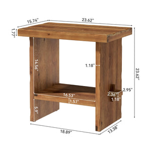 2-Tier Solid Wood End Table with Open Shelves