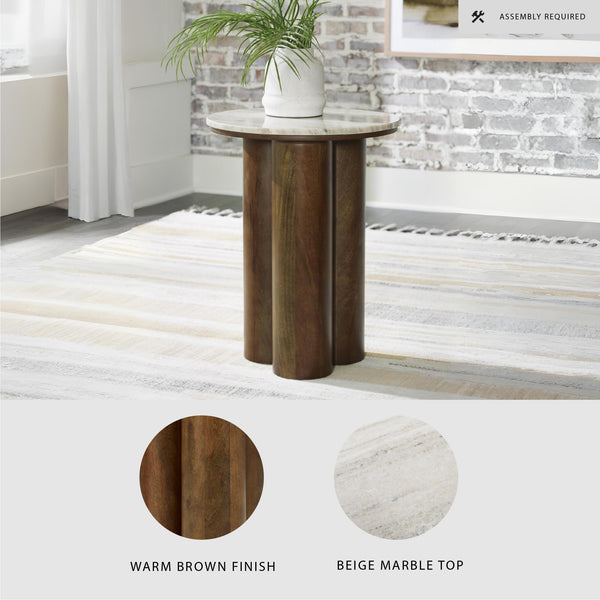 Round Marble Top Accent End Table with Wood Legs