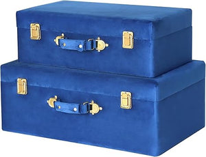 Velvet Storage Trunks Set of 2 with Wood Frame & Gold Hardware