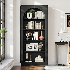 71" Tall Arched Bookcase – 5-Tier Open Wooden Bookshelf