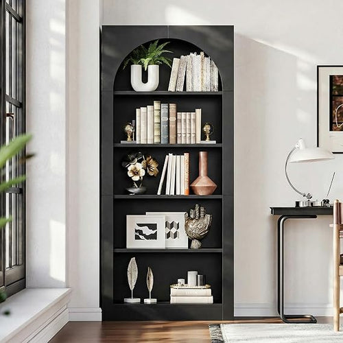 71" Tall Arched Bookcase – 5-Tier Open Wooden Bookshelf