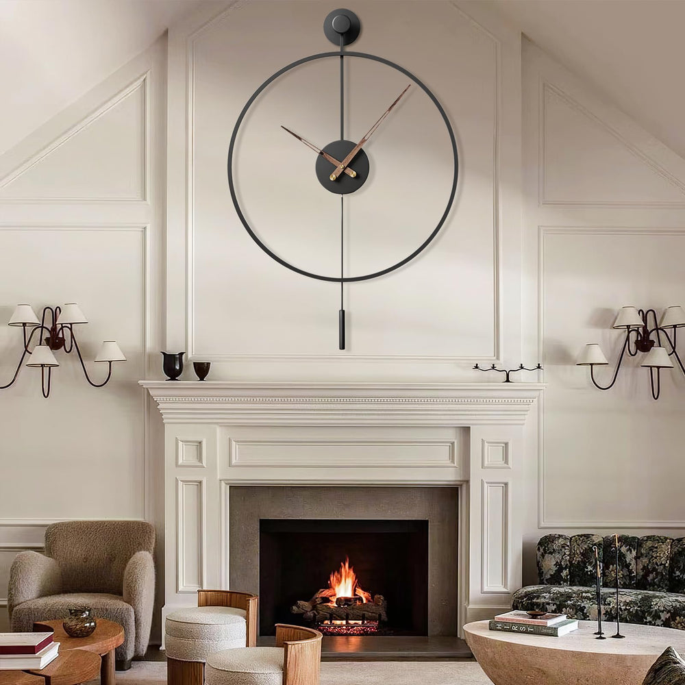 Large Modern Pendulum Wall Clock – Metal Dial with Walnut Pointers