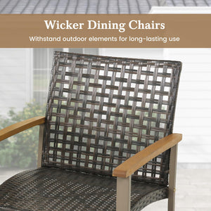 Outdoor PE Wicker Patio Dining Chairs Set of 4 with Acacia Wood Armrests