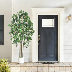 6 ft Artificial Ficus Tree with White Planter