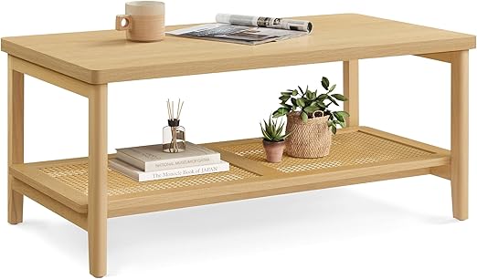 2-Tier Coffee Table with Storage & Tapered Legs