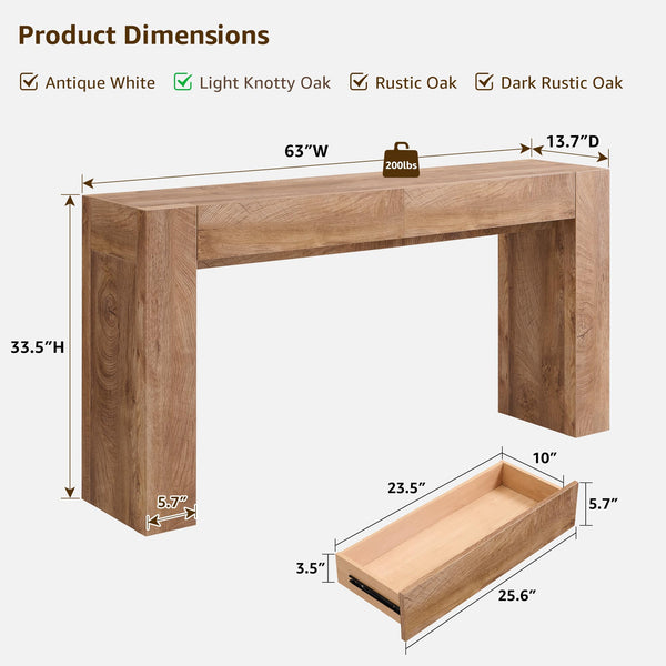 63-Inch Entryway Console Table with Drawers