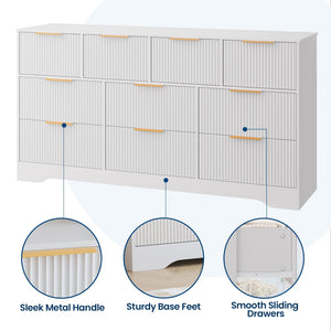 10-Drawer Fluted Dresser with Gold Handles