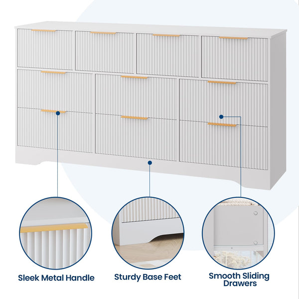 10-Drawer Fluted Dresser with Gold Handles