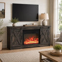 Farmhouse Fireplace TV Stand with Sliding Barn Door for 65" TVs