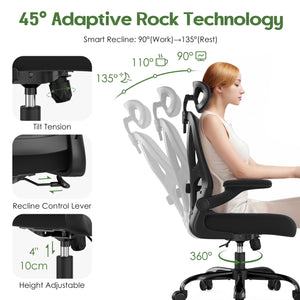 Ergonomic Mesh High-Back Office Chair with Lumbar Support, Headrest & Flip-Up Armrests