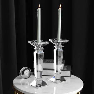 Crystal Candlestick Holders Set of 2 — K9 Clear Pillar & Taper Candle Holders