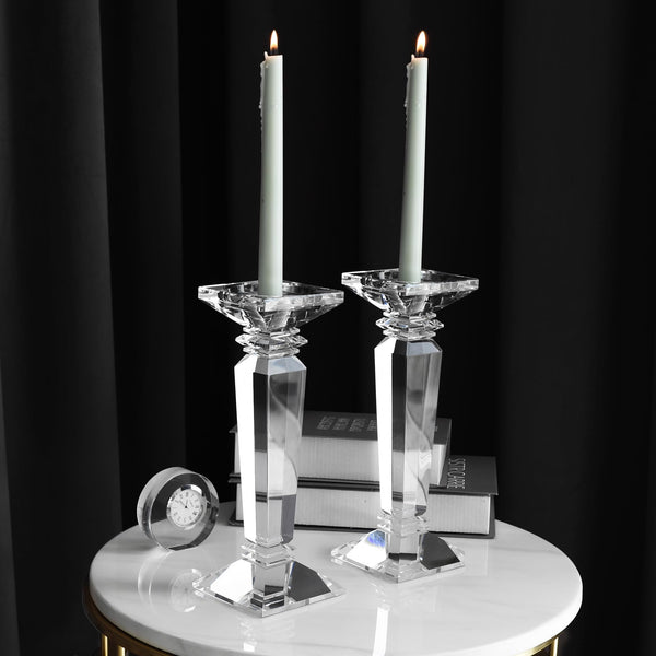 Crystal Candlestick Holders Set of 2 — K9 Clear Pillar & Taper Candle Holders