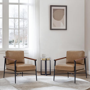 Mid-Century Modern Accent Chair Set of 2 – Faux Leather Armchair