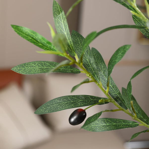 8FT Artificial Olive & Ficus Tree – Indoor Potted Plant with Natural Wood Trunk
