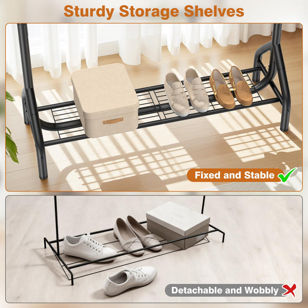Double Rod Clothing Rack with Storage Shelves