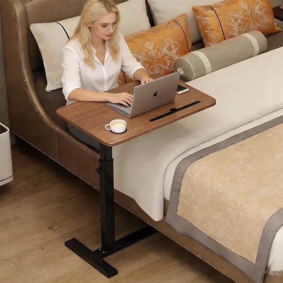 Adjustable Overbed Table with Wheels & Cup Holder
