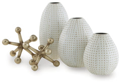 Metal Dots Vase & Sculpture Set of 5, White & Gold