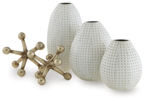 Metal Dots Vase & Sculpture Set of 5, White & Gold