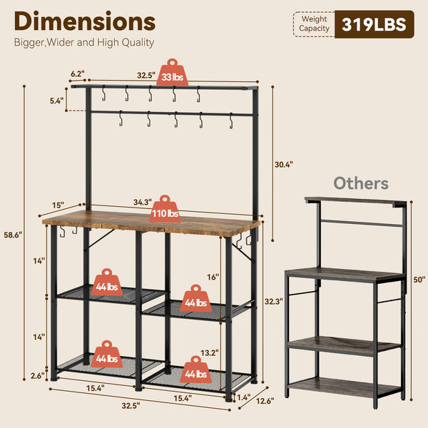 4-Tier Bakers Rack with Storage & Coffee Bar