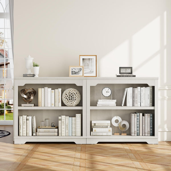 2-Tier Engineered Wood Bookshelf with Open Display Storage
