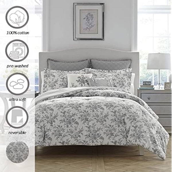 King Comforter Set – Reversible Cotton Bedding with Shams & Throw Pillows