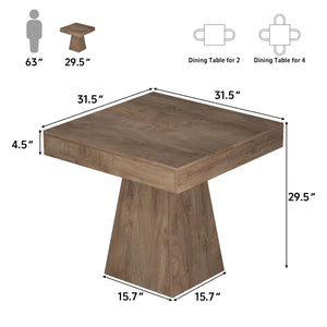 Square Dining Table 31.5" – Rustic Wood, Pedestal Base