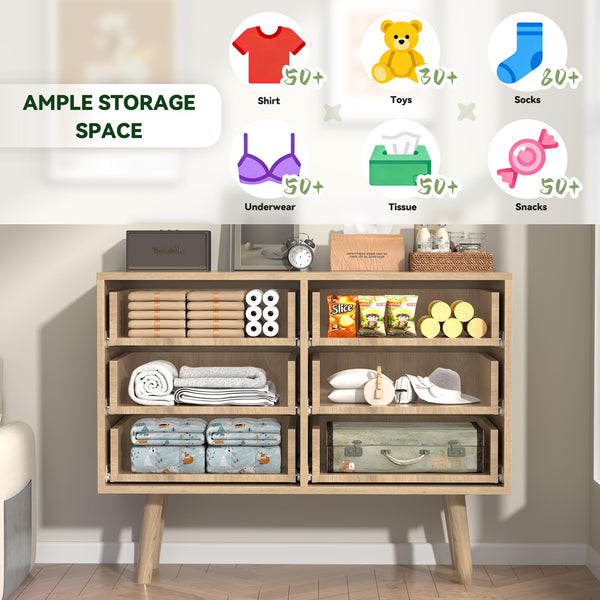 SFDOU Wooden Fluted Dresser for Bedroom,Modern Wide Chest of 6 Drawers Dressers for Bedroom Furniture,Wood Drawer Dresser with Storage, Easy to Assemble Dressers for Living Room,Hallway