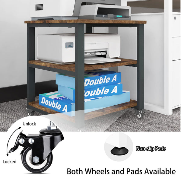 3-Tier Rolling Printer Cart with Storage