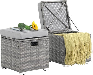 2-Piece Outdoor Patio Storage Ottomans with Cushions