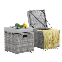 Outdoor Storage Ottoman Set of 2 – PE Rattan Wicker with Cushion