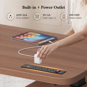 L-Shaped Electric Standing Desk with Storage & Power Outlet