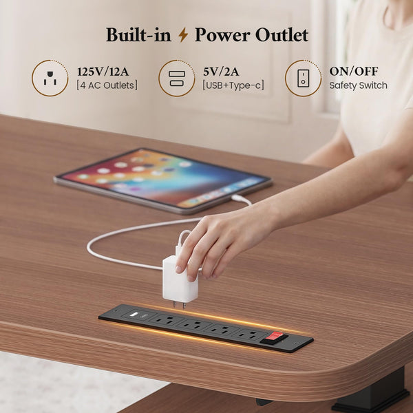 L-Shaped Electric Standing Desk with Storage & Power Outlet