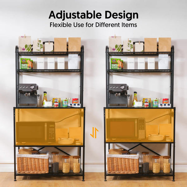 Baker's Rack with Power Outlet, 5-Tier Kitchen Storage Shelf