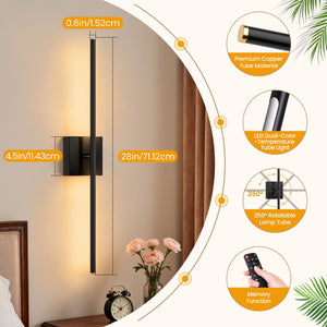 Hardwire Wall Sconce Set of 2 with Remote Control – 28 Inch, Dimmable, 100–240V