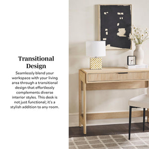 Transitional Writing Desk with Drawer and Reeded Front, 38 Inch