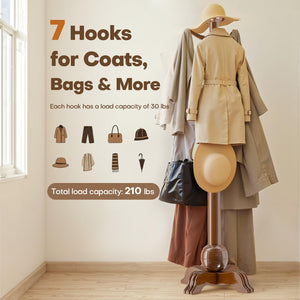 Freestanding Wooden Coat Rack with 7 Hooks – 72" Hall Tree Stand