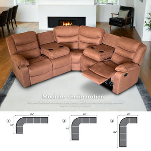 5-Seat L-Shaped Manual Reclining Sectional Sofa with Cup Holders