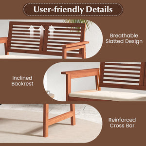 2-Person Outdoor Wood Patio Bench with Cushion