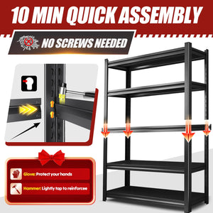 TXTDPL 5-Tier Garage Shelving,Storage Shelves 3000 LBS, Metal Garage Shelving Easy Assembly, Adjustable Garage Storage Organization Shelf for Warehouse, Basement, Pantry, Black (72''HX46''WX20''D)
