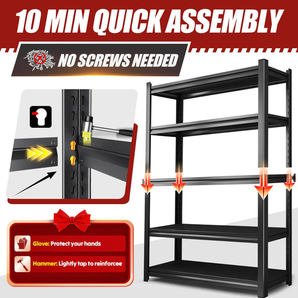 TXTDPL 5-Tier Garage Shelving,Storage Shelves 3000 LBS, Metal Garage Shelving Easy Assembly, Adjustable Garage Storage Organization Shelf for Warehouse, Basement, Pantry, Black (72''HX46''WX20''D)