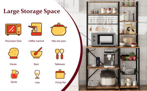 Baker's Rack with Power Outlet & Wire Basket, 7-Tier Kitchen Storage Shelf