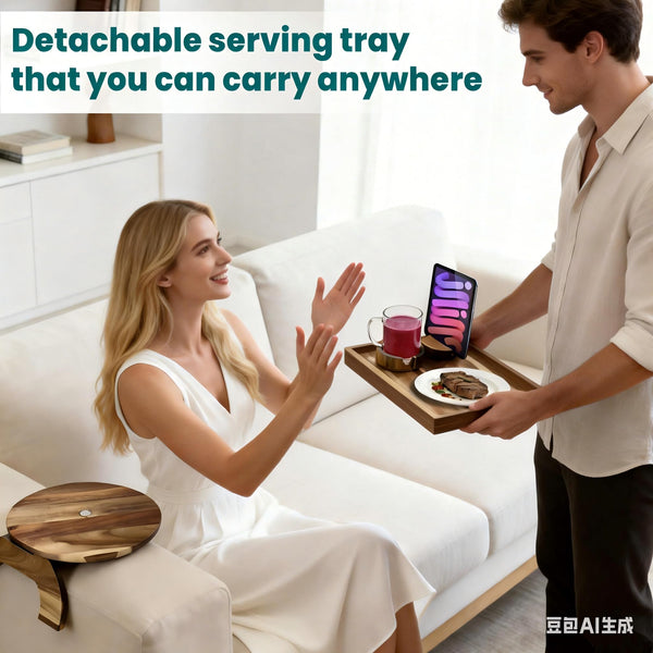 360° Rotating Sofa Arm Tray Table with Cup Holder & Phone Stand