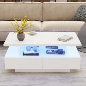 LED Coffee Table with 4 Drawers, High-Gloss White