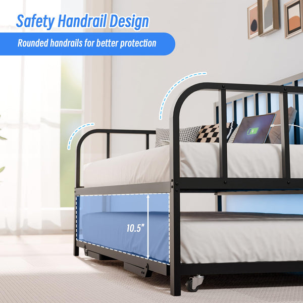 Twin to King Pop-Up Trundle Daybed with LED Lights & Charging Station