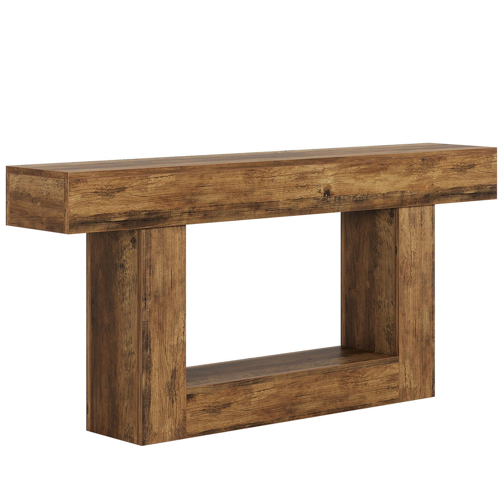 63-Inch Farmhouse Console Table with U-Shaped Base & Lower Shelf