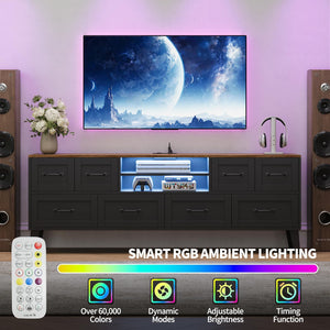 63" TV Console with LED Lighting & 8-Drawer Storage